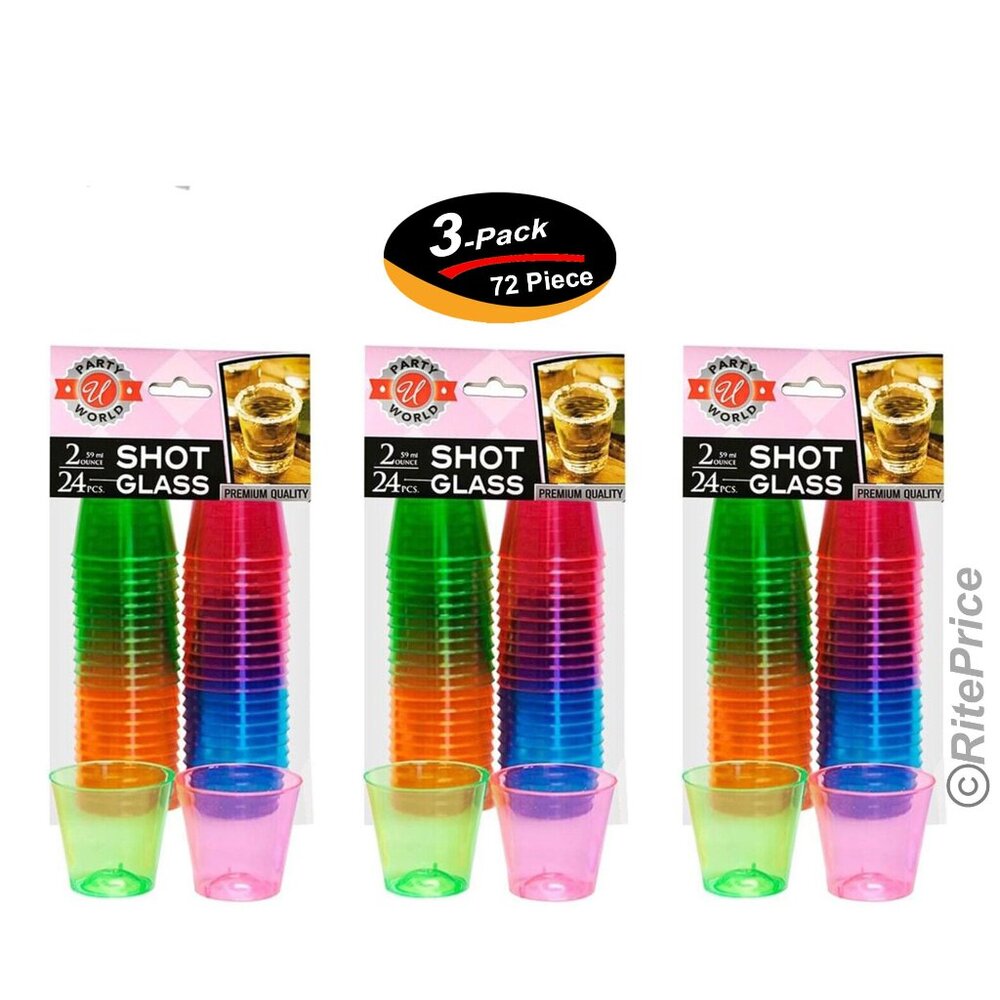 72 PCS Neon Shot Glasses 2oz Plastic Bright Party Cups Wine Liquor Bar Catering